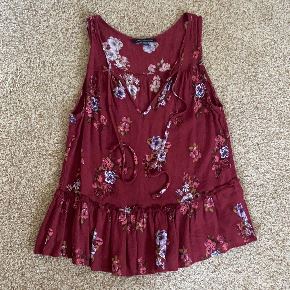 American Eagle Maroon Floral Tank, Size S
